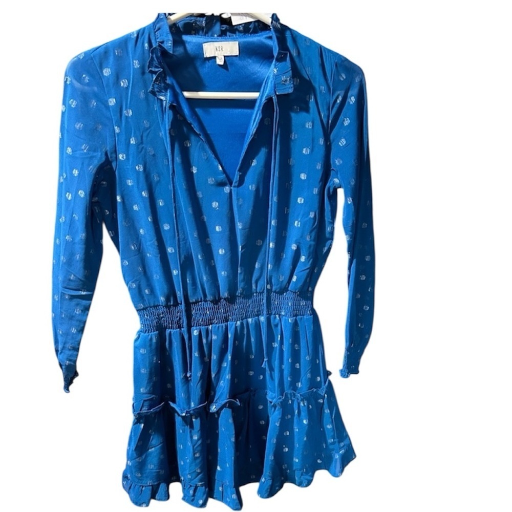 452. Blue with Silver‎ Dot Smocked-Waist Tiered Dress